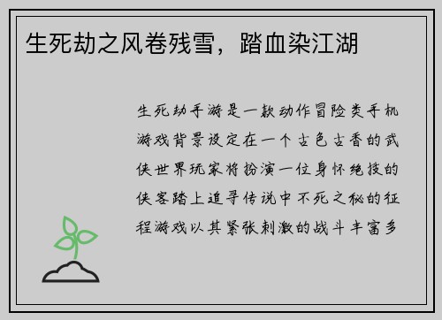 生死劫之风卷残雪，踏血染江湖